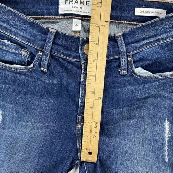 Frame Distressed Skinny Jeans Womens 27 Blue Dark Wash Casualwear Everyday Denim - Picture 10 of 15